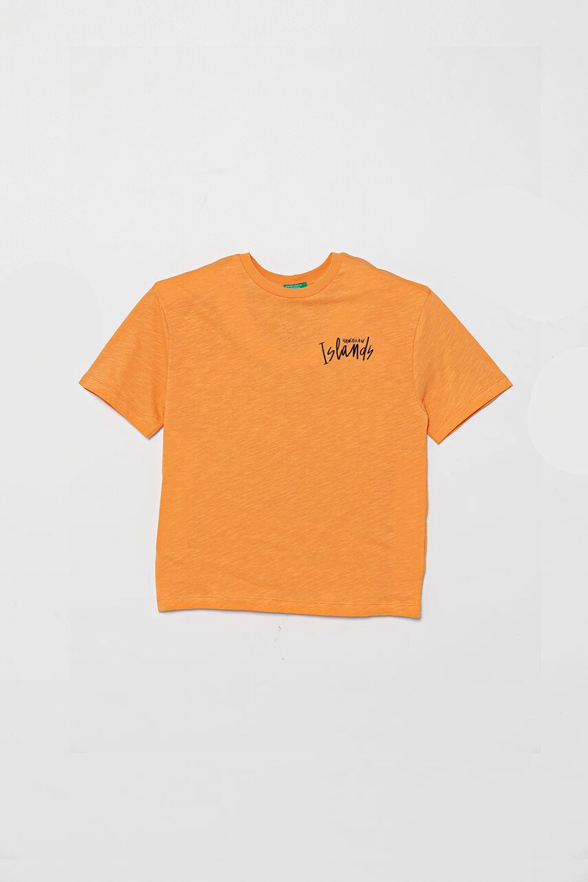 United Colors of Benetton tricou de bumbac pentru copii culoarea portocaliu, cu imprimeu, 3SLUC10P8