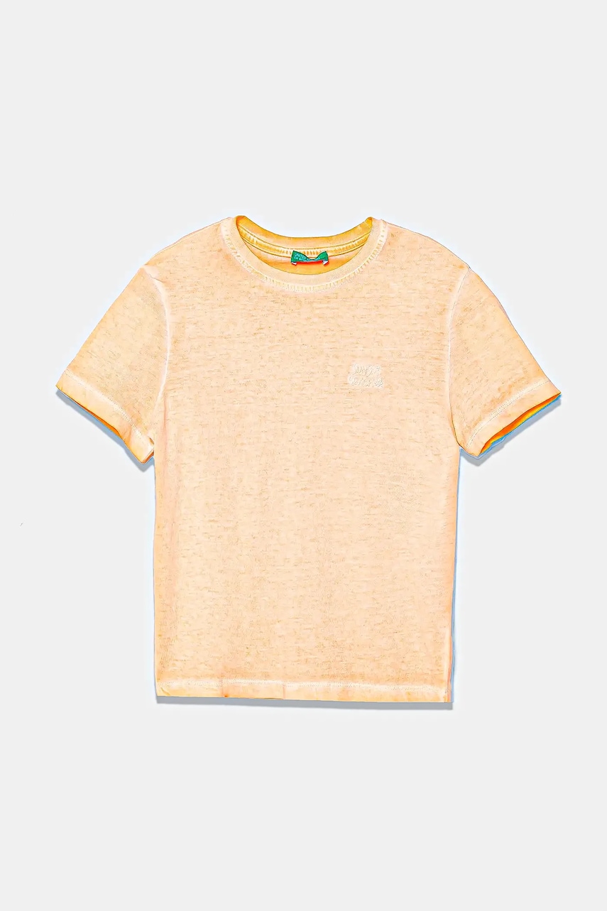Levně Dětské bavlněné tričko United Colors of Benetton oranžová barva, 3085G10JP