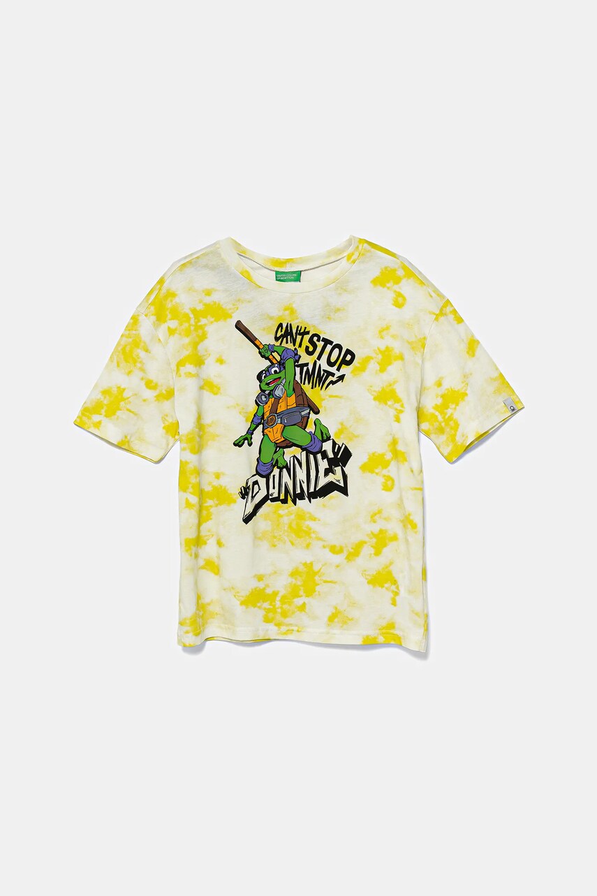 Levně Dětské bavlněné tričko United Colors of Benetton žlutá barva, 3ORKC10P3