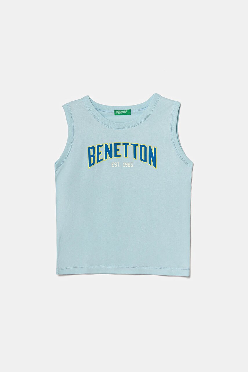 Levně Dětské bavlněné tričko United Colors of Benetton modrá barva, s potiskem, 3I1XGH013