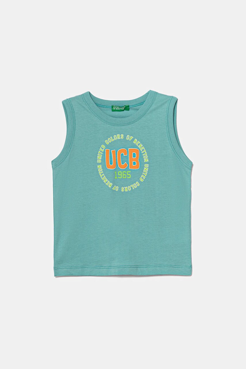 United Colors of Benetton tricou de bumbac pentru copii culoarea turcoaz, cu imprimeu, 3I1XGH013