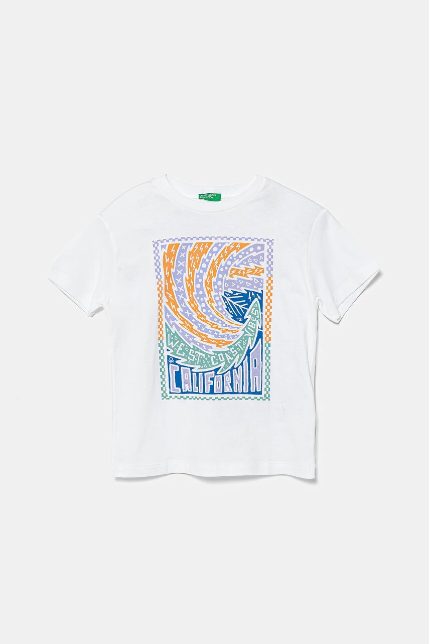 United Colors of Benetton tricou de bumbac pentru copii culoarea alb, cu imprimeu, 3I1XC10P7