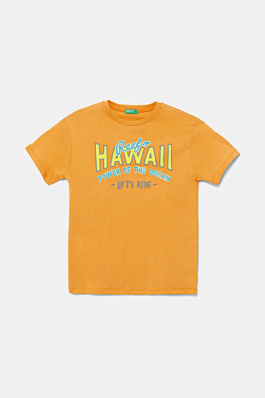United Colors of Benetton tricou de bumbac pentru copii culoarea portocaliu, cu imprimeu, 3I1XC10P7