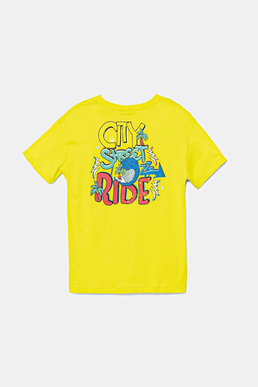 Детская хлопковая футболка United Colors of Benetton цвет зелёный с принтом 3I1XC10P7 Детская хлопковая футболка United Colors of Benetton цвет зелёный с принтом 3I1XC10P7
