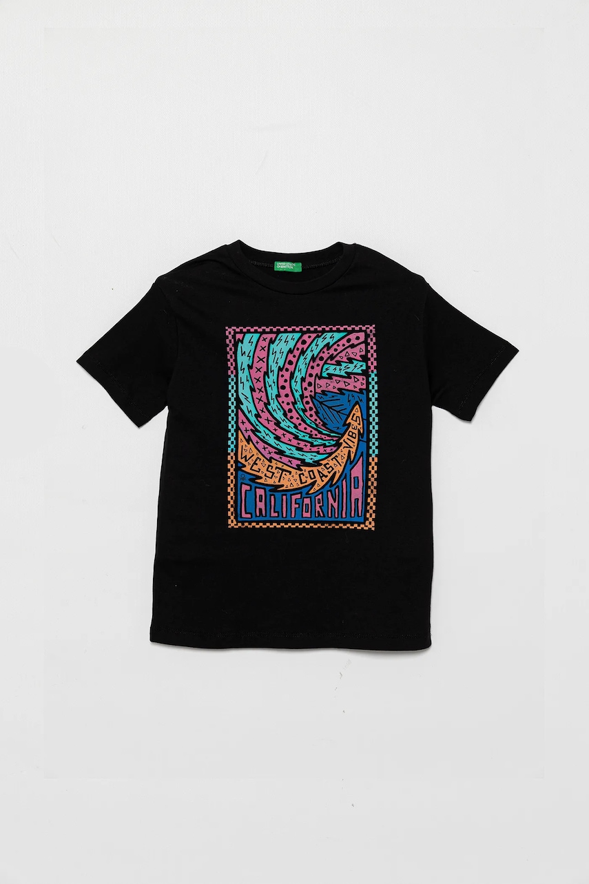 Dětské bavlněné tričko United Colors of Benetton černá barva, s potiskem, 3I1XC10P7
