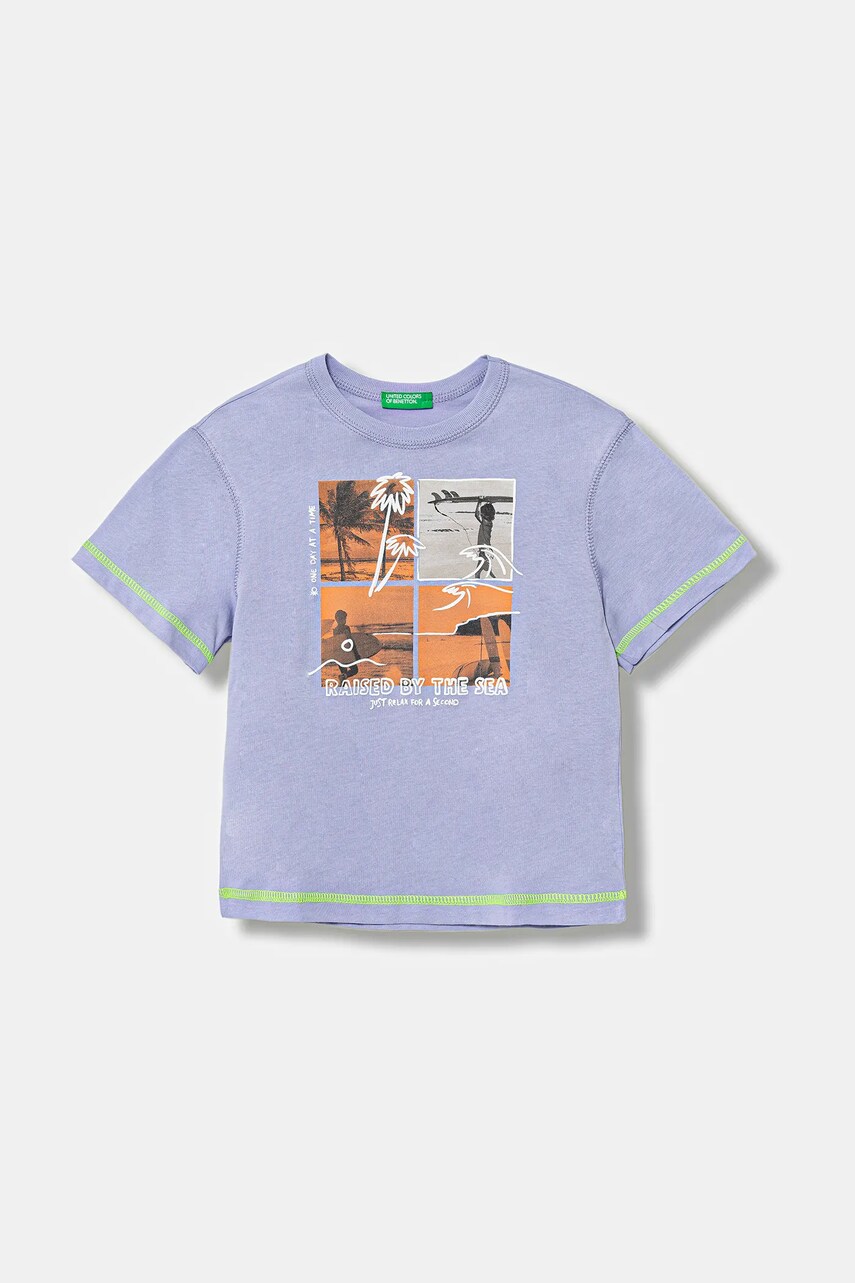 United Colors of Benetton tricou de bumbac pentru copii culoarea violet, cu imprimeu, 3I1XG10JG