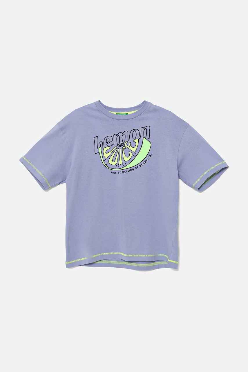 United Colors of Benetton tricou din bumbac culoarea violet, cu imprimeu, 3I1XC10P6