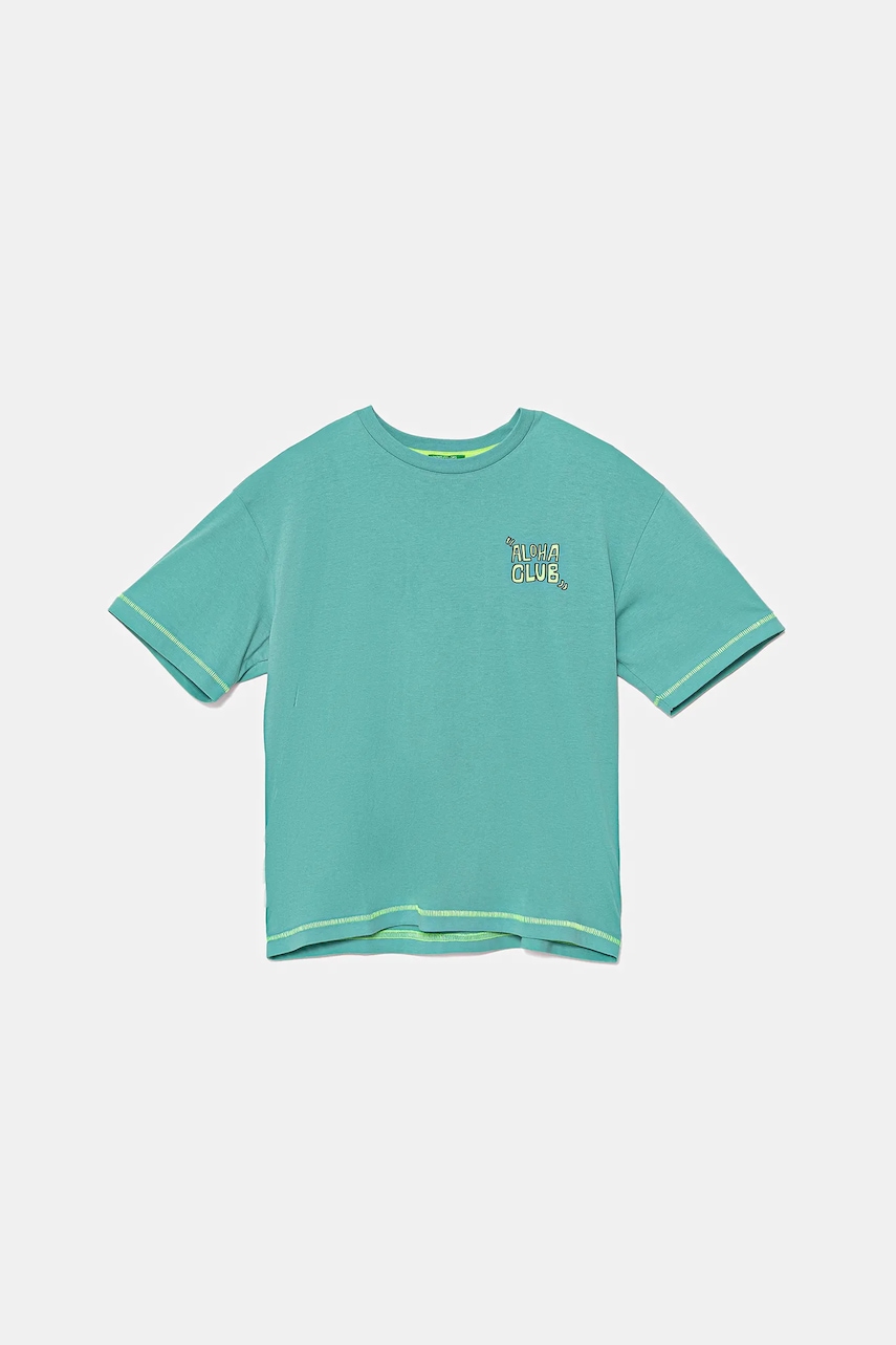 Хлопковая футболка United Colors of Benetton цвет бирюзовый с принтом 3I1XC10P6 Хлопковая футболка United Colors of Benetton цвет бирюзовый с принтом 3I1XC10P6