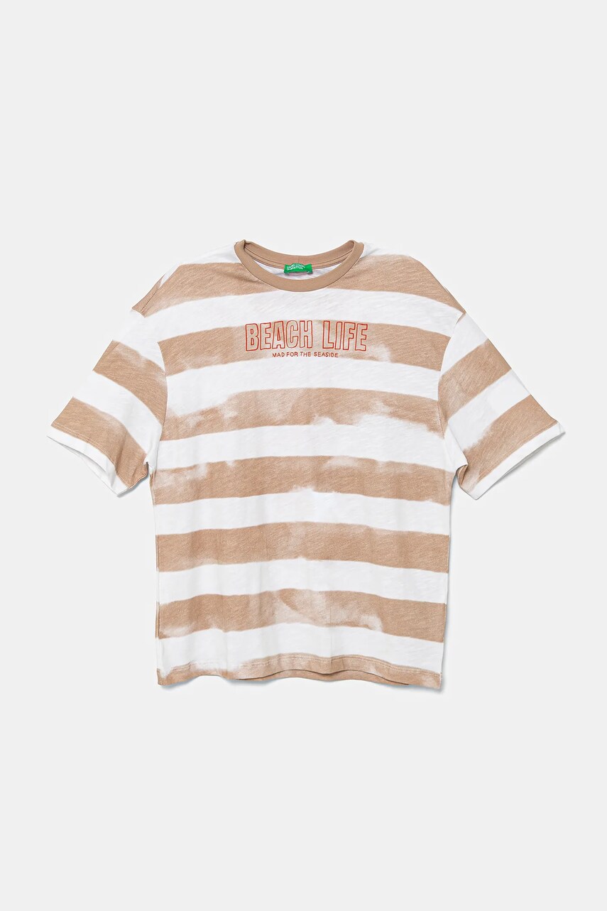 United Colors of Benetton tricou de bumbac pentru copii culoarea maro, cu imprimeu, 3SL3C10P5