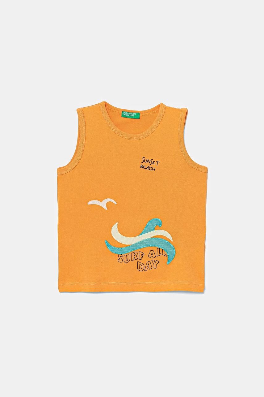 United Colors of Benetton top din bumbac pentru copii culoarea portocaliu, cu imprimeu, 3I1XGH014