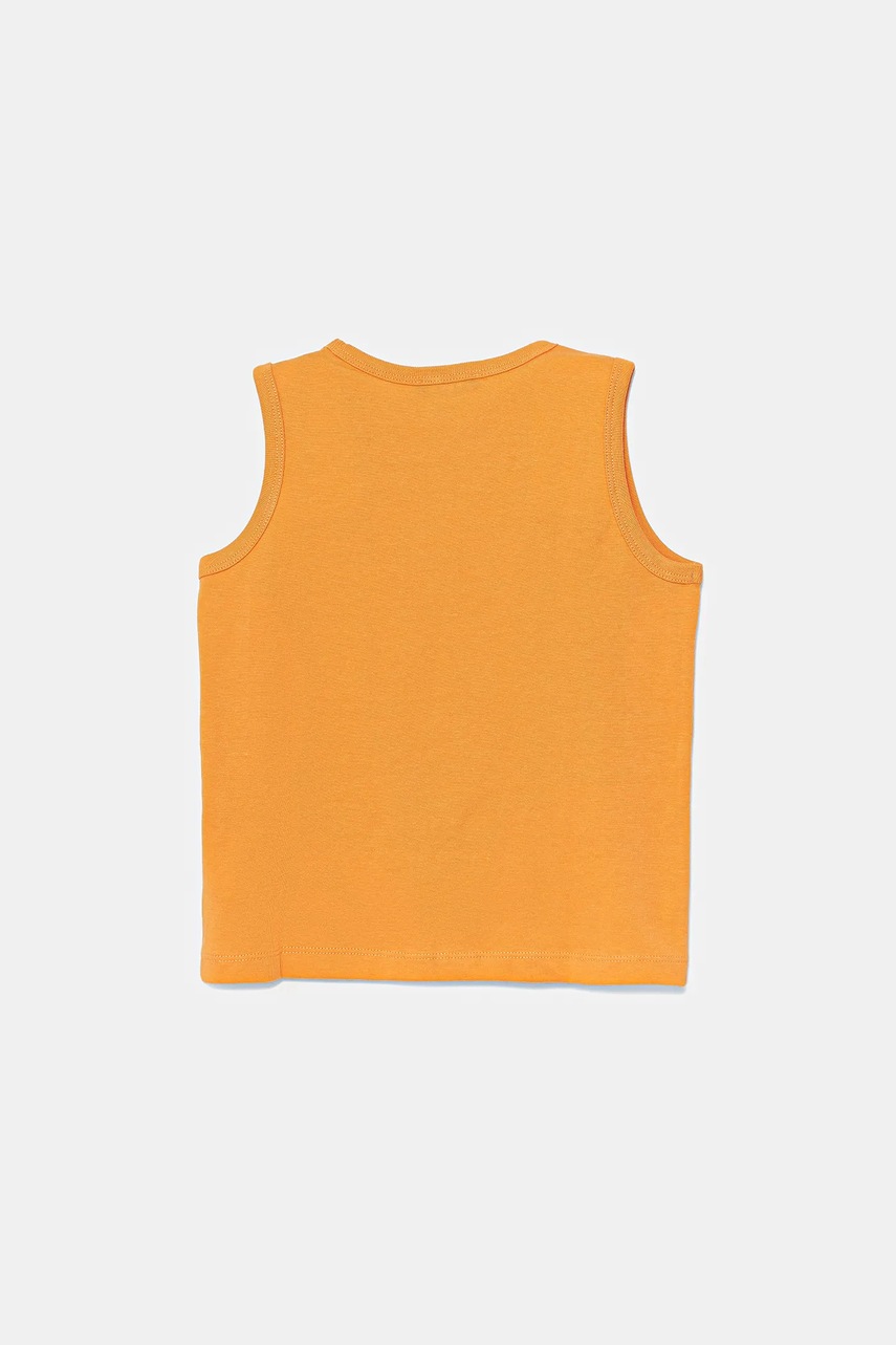 Детский хлопковый топ United Colors of Benetton цвет оранжевый с аппликацией 3I1XGH014 Детский хлопковый топ United Colors of Benetton цвет оранжевый с аппликацией 3I1XGH014