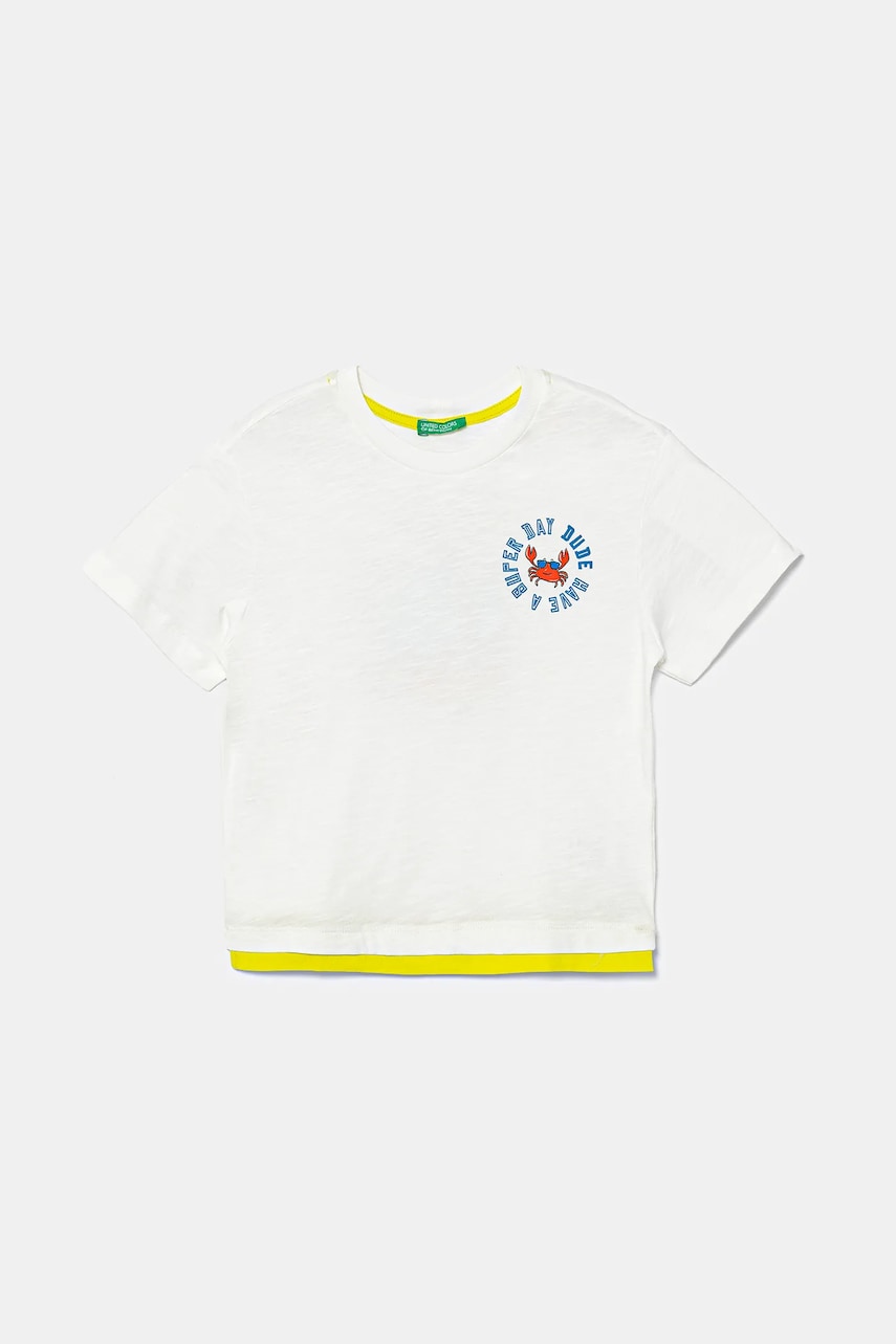 United Colors of Benetton tricou de bumbac pentru copii culoarea alb, cu imprimeu, 3SLUG10JF