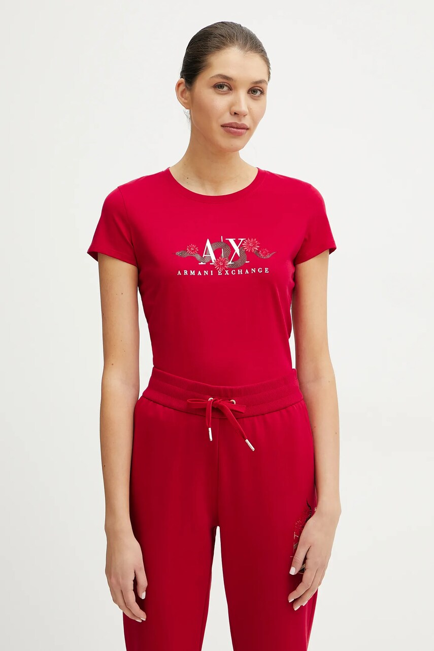 Armani Exchange tricou din bumbac femei, culoarea rosu, XW000315 AF10364
