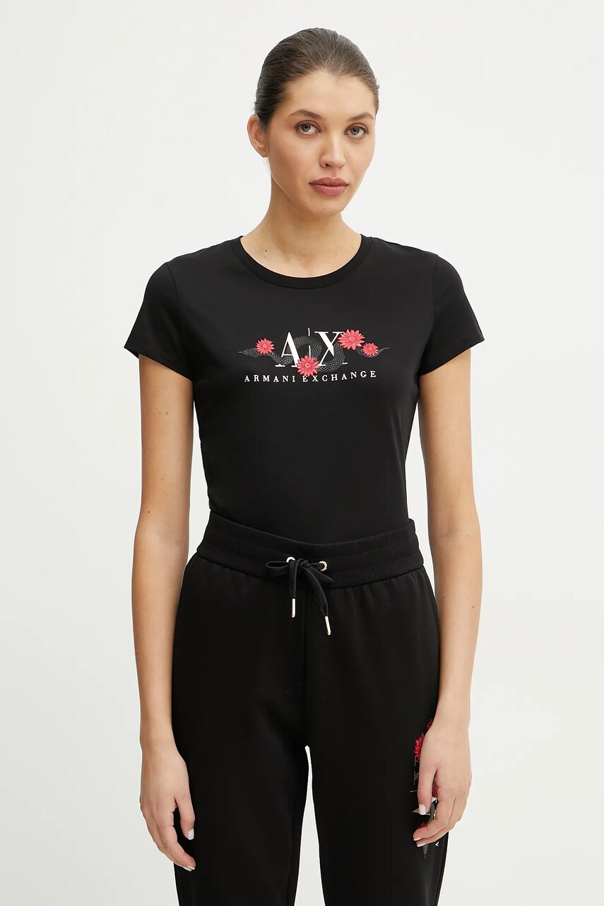 Armani Exchange tricou din bumbac femei, culoarea negru, XW000315 AF10364