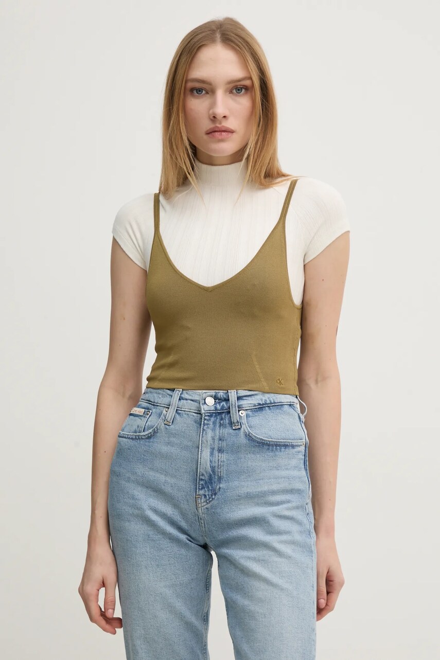 Levně Top Calvin Klein Jeans zelená barva, J20J224805