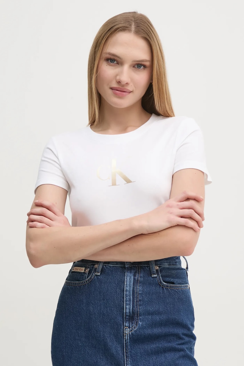 Levně Bavlněné tričko Calvin Klein Jeans bílá barva, J20J224982