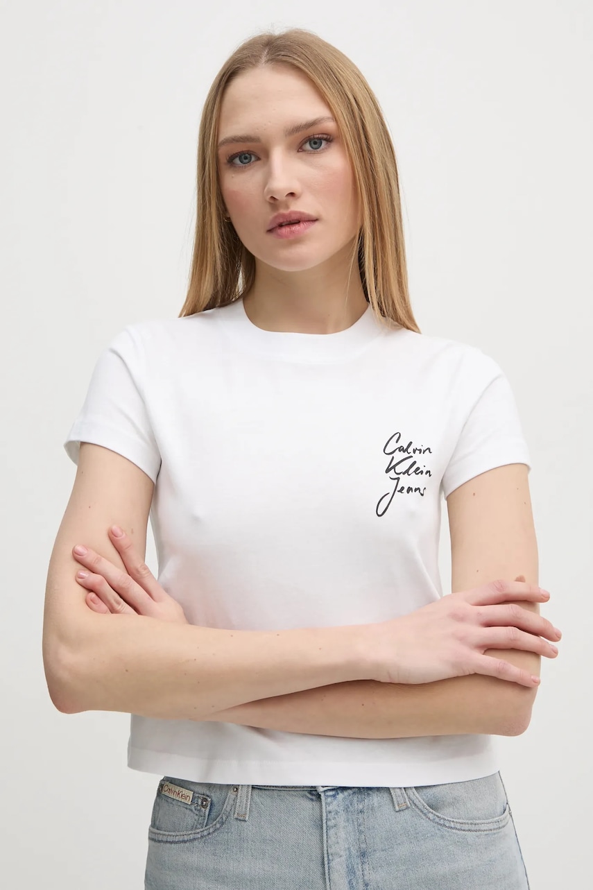 Levně Bavlněné tričko Calvin Klein Jeans bílá barva, J20J224984