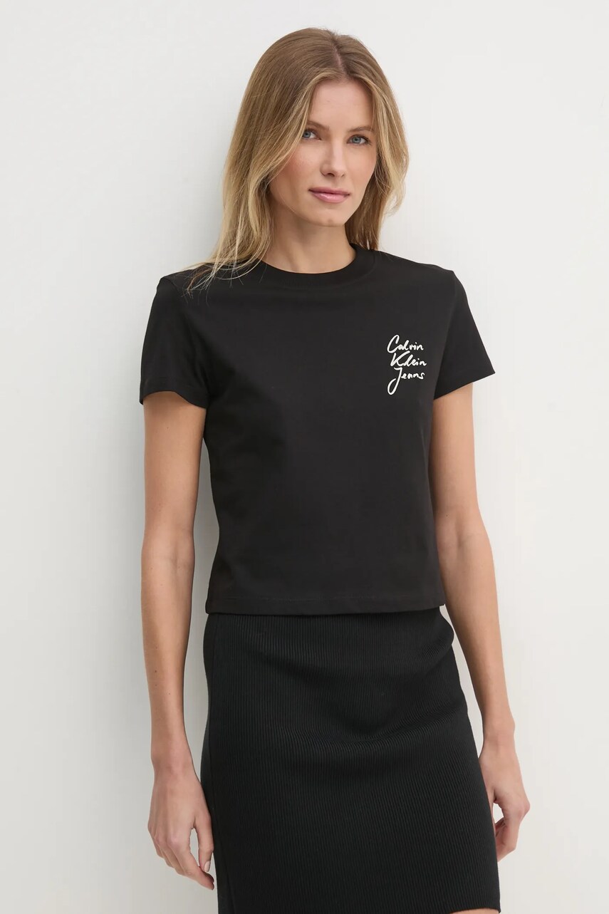 Levně Bavlněné tričko Calvin Klein Jeans černá barva, J20J224984