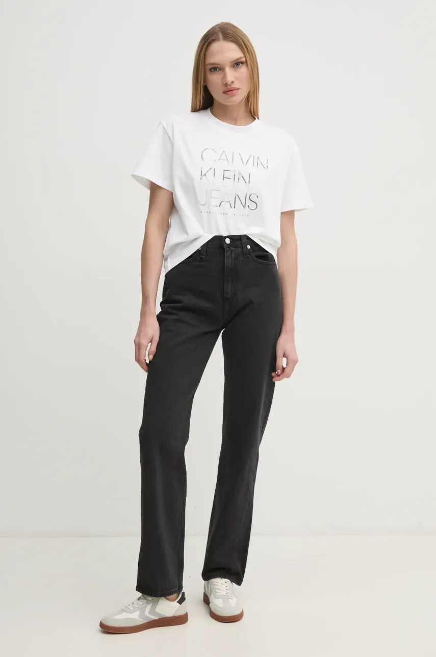 Хлопковая футболка Calvin Klein Jeans женская цвет белый J20J224987 Хлопковая футболка Calvin Klein Jeans женская цвет белый J20J224987