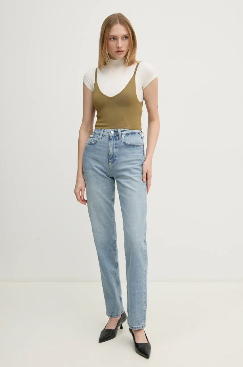 Футболка Calvin Klein Jeans женская цвет бежевый с полугольфом J20J225017 Футболка Calvin Klein Jeans женская цвет бежевый с полугольфом J20J225017