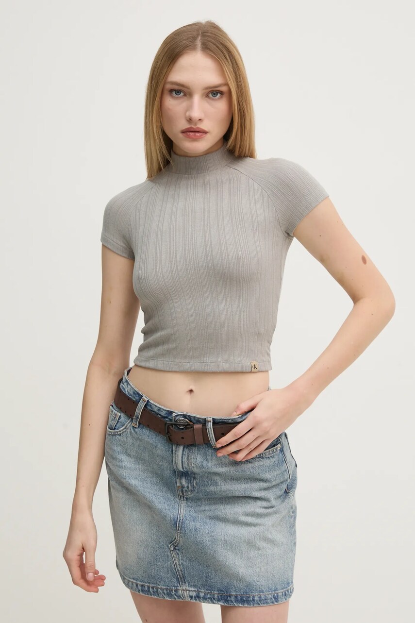 Levně Tričko Calvin Klein Jeans šedá barva, s pologolfem, J20J225017