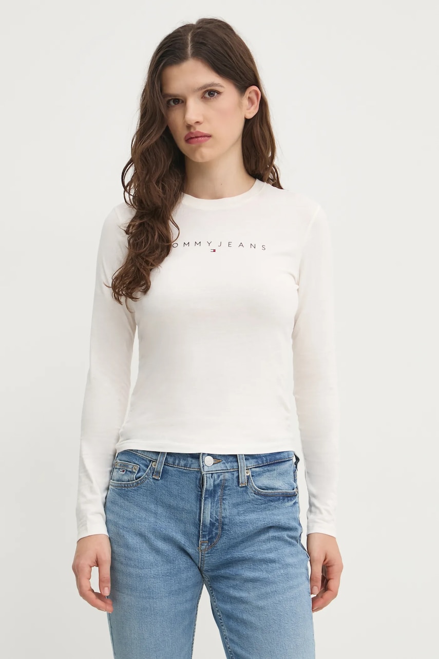 Хлопковый лонгслив Tommy Jeans цвет бежевый DW0DW19434 Хлопковый лонгслив Tommy Jeans цвет бежевый DW0DW19434