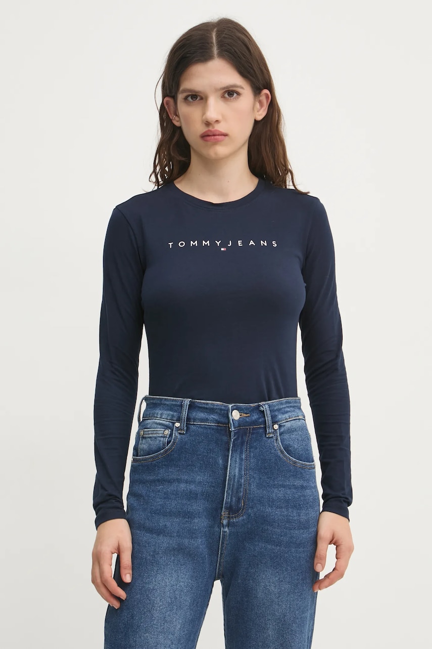 Хлопковый лонгслив Tommy Jeans цвет синий DW0DW19434 Хлопковый лонгслив Tommy Jeans цвет синий DW0DW19434