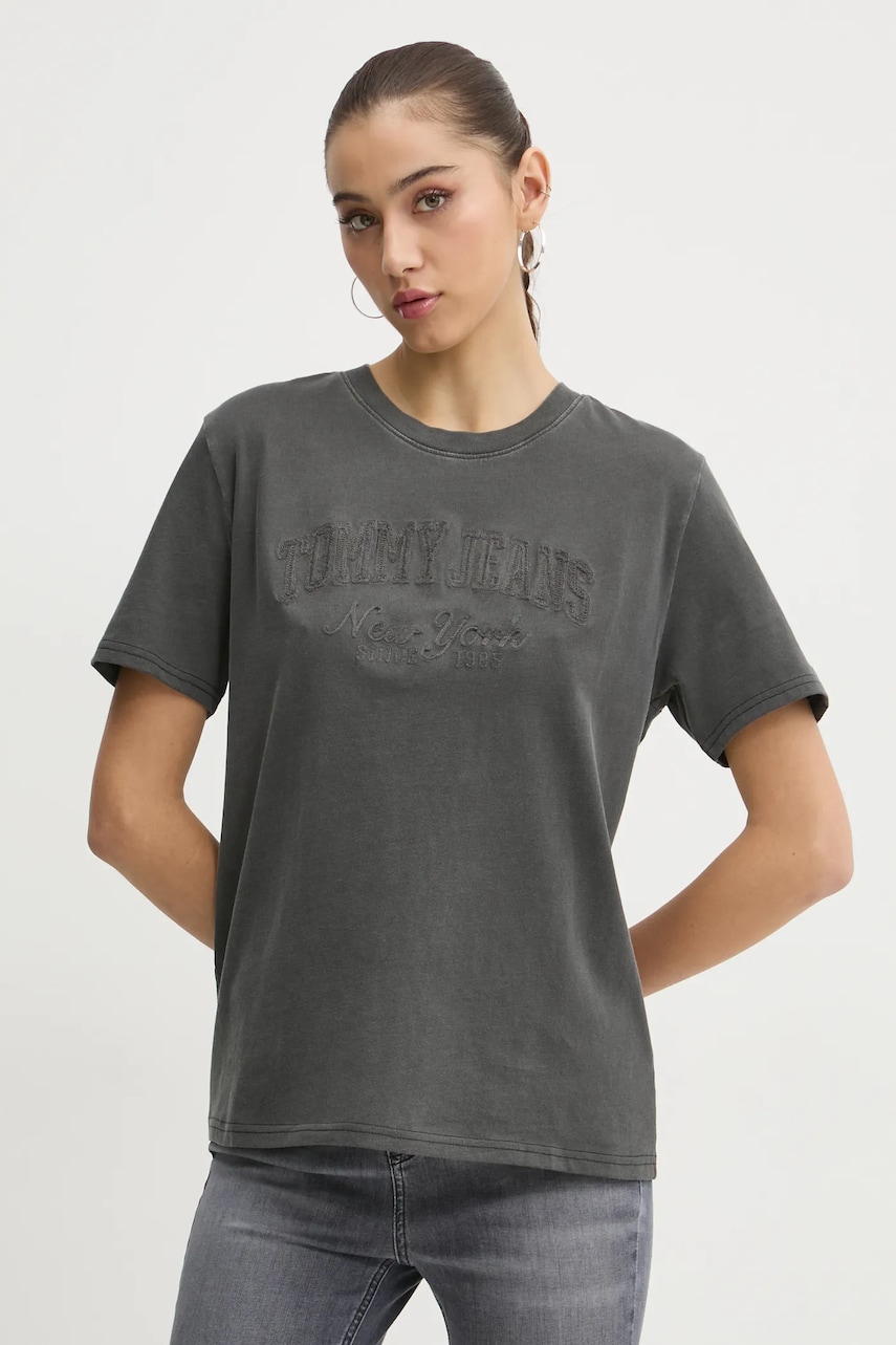 Tommy Jeans tricou femei, culoarea gri, DW0DW19444