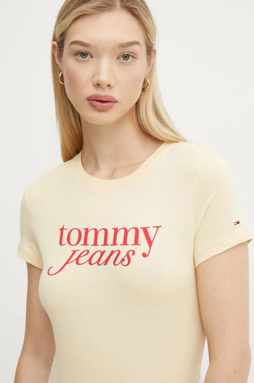 Tommy Jeans tricou din bumbac femei, culoarea galben, DW0DW19447