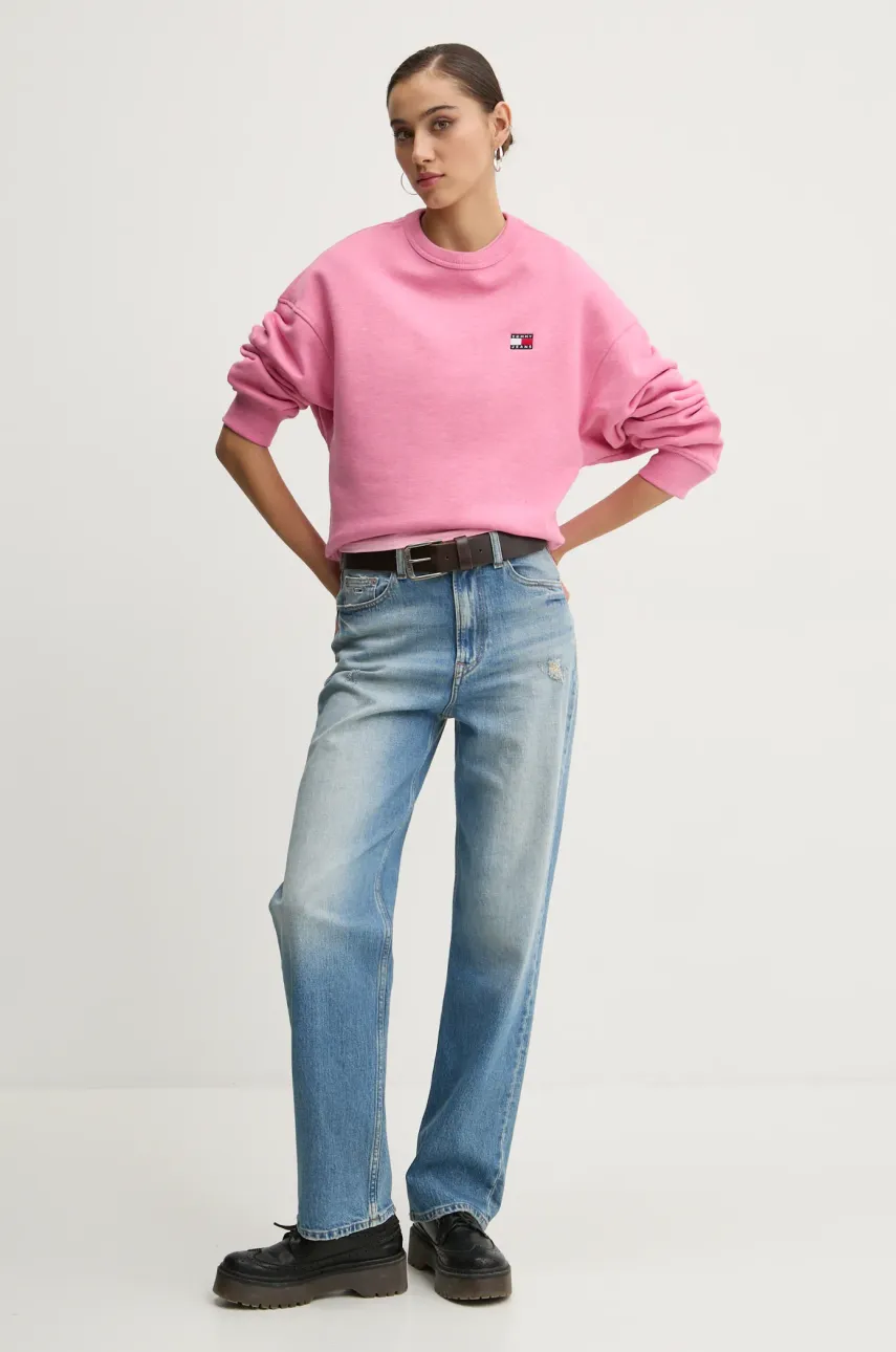 Хлопковая футболка Tommy Jeans женская цвет розовый DW0DW19447 Хлопковая футболка Tommy Jeans женская цвет розовый DW0DW19447