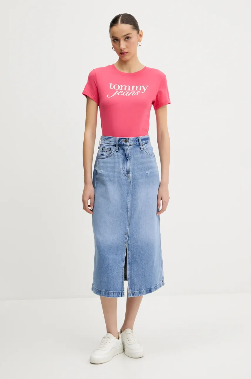 Хлопковая футболка Tommy Jeans женская цвет розовый DW0DW19447 Хлопковая футболка Tommy Jeans женская цвет розовый DW0DW19447