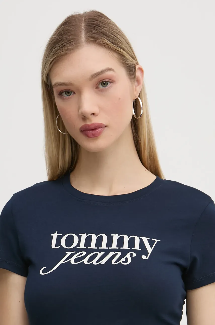 Хлопковая футболка Tommy Jeans женская цвет синий DW0DW19447 Хлопковая футболка Tommy Jeans женская цвет синий DW0DW19447