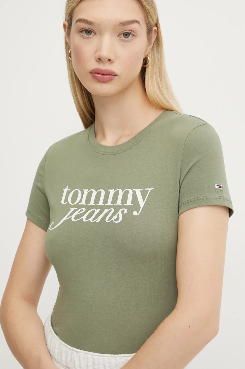 Tommy Jeans tricou din bumbac femei, culoarea verde, DW0DW19447