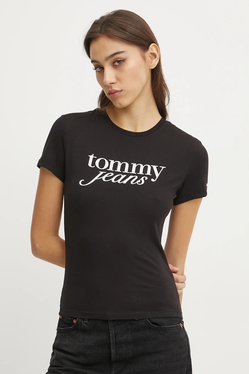 Tommy Jeans tricou din bumbac femei, culoarea negru, DW0DW19447 Tommy Jeans tricou din bumbac femei, culoarea negru, DW0DW19447