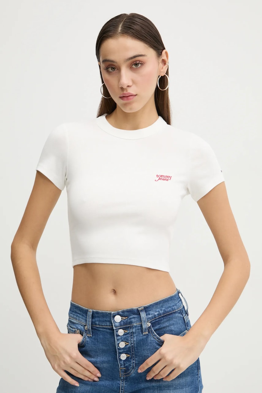 Tommy Jeans tricou femei, culoarea alb, DW0DW19458 Tommy Jeans tricou femei, culoarea alb, DW0DW19458