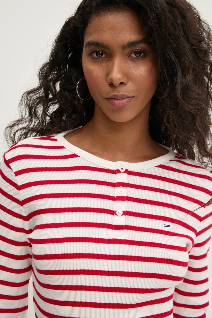 Tommy Jeans longsleeve din bumbac culoarea rosu, DW0DW19501