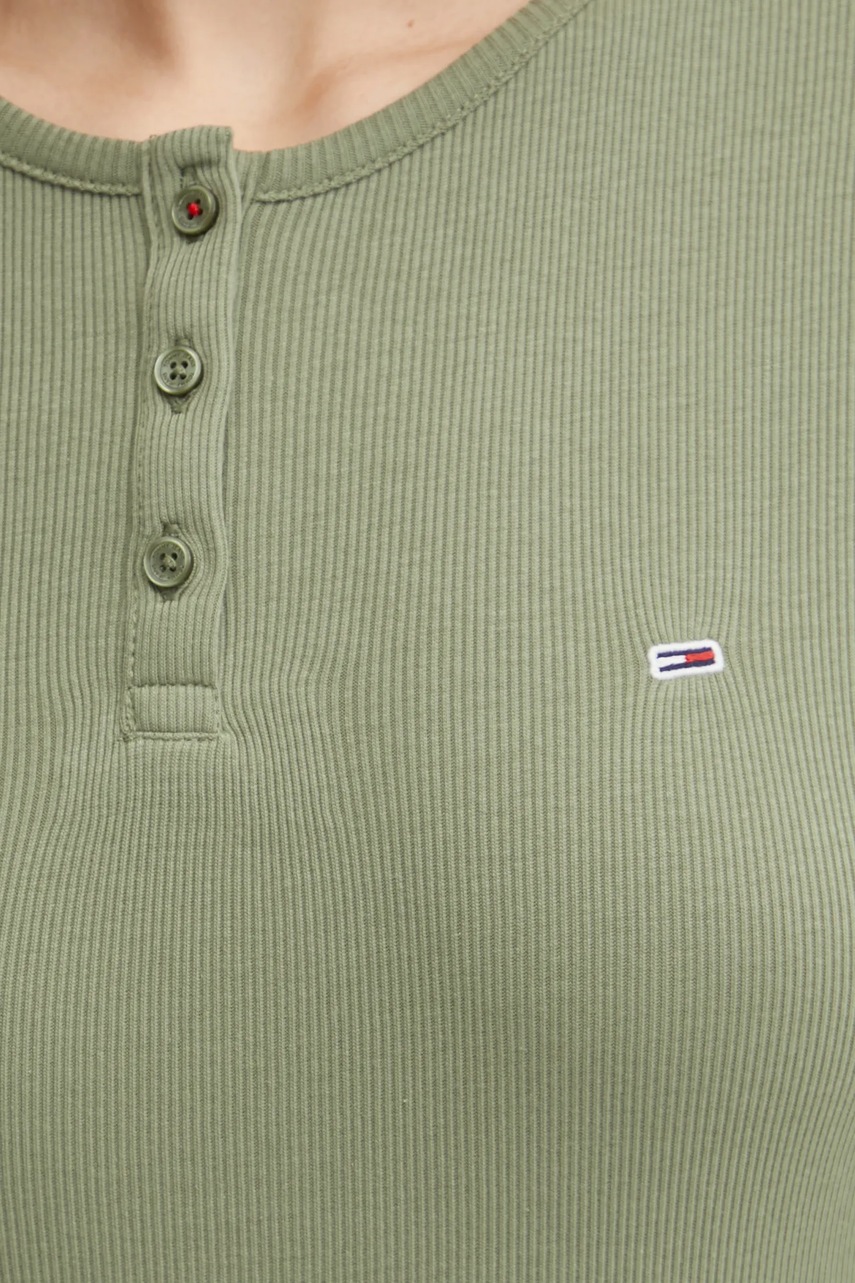 Бавовняний лонгслів Tommy Jeans колір зелений DW0DW19501 
