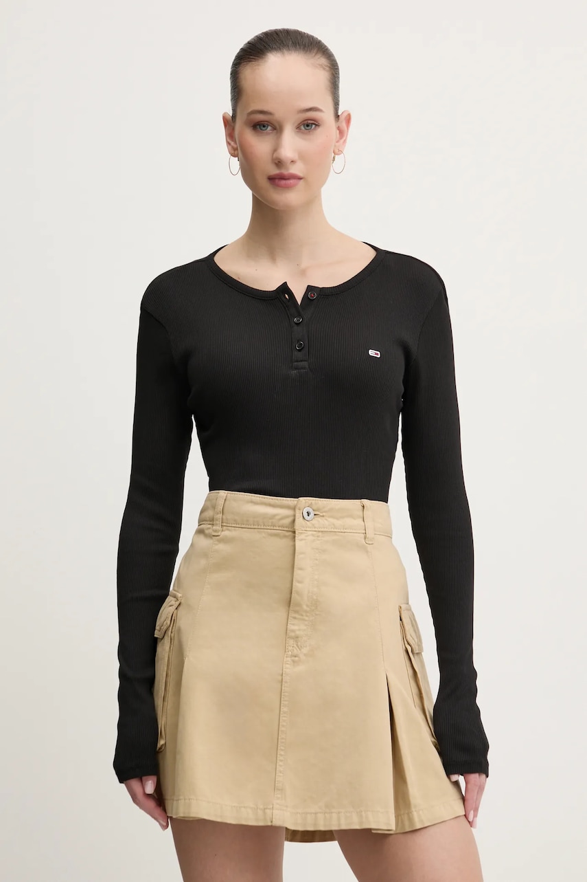 Tommy Jeans longsleeve din bumbac culoarea negru, DW0DW19501