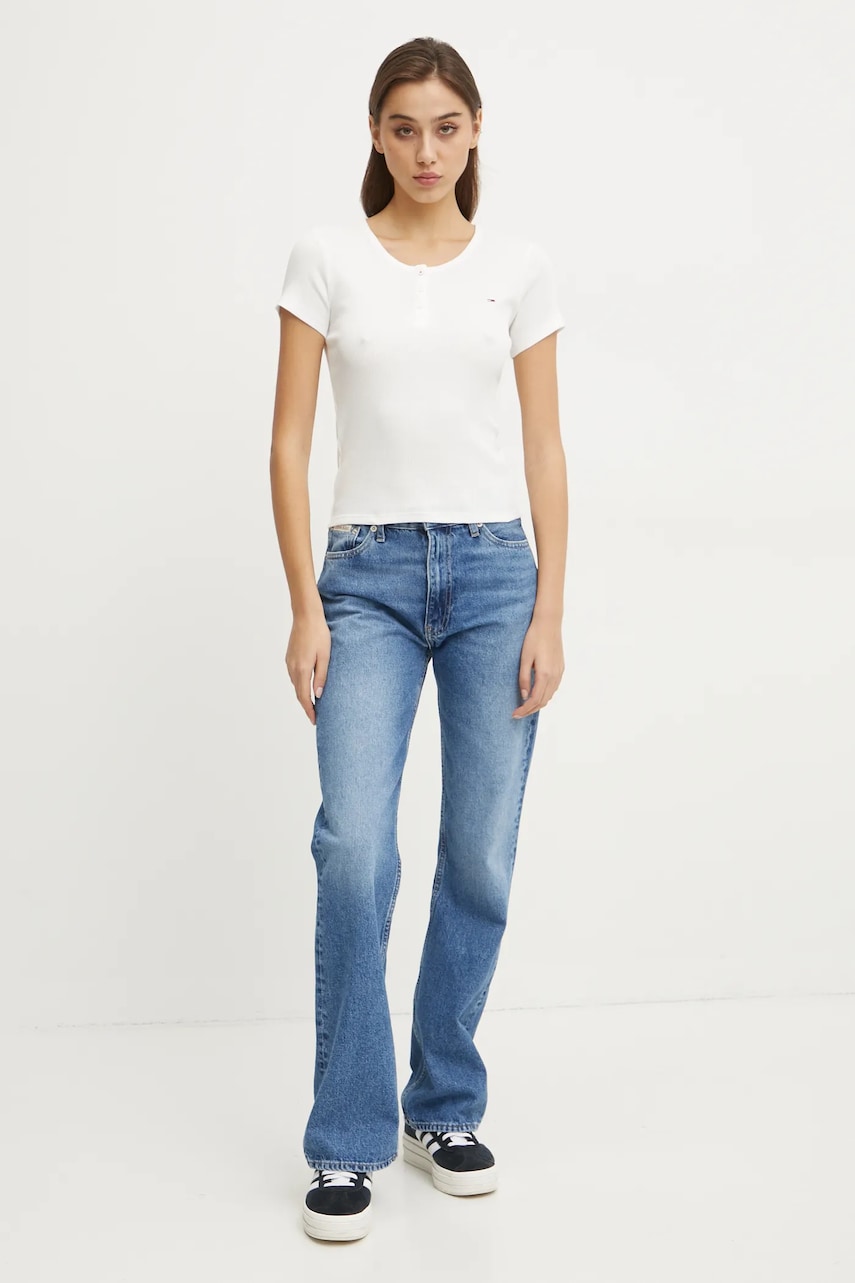 Хлопковая футболка Tommy Jeans женская цвет белый DW0DW19502 Хлопковая футболка Tommy Jeans женская цвет белый DW0DW19502