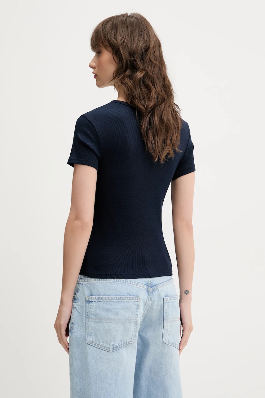 Хлопковая футболка Tommy Jeans женская цвет синий DW0DW19502 Хлопковая футболка Tommy Jeans женская цвет синий DW0DW19502