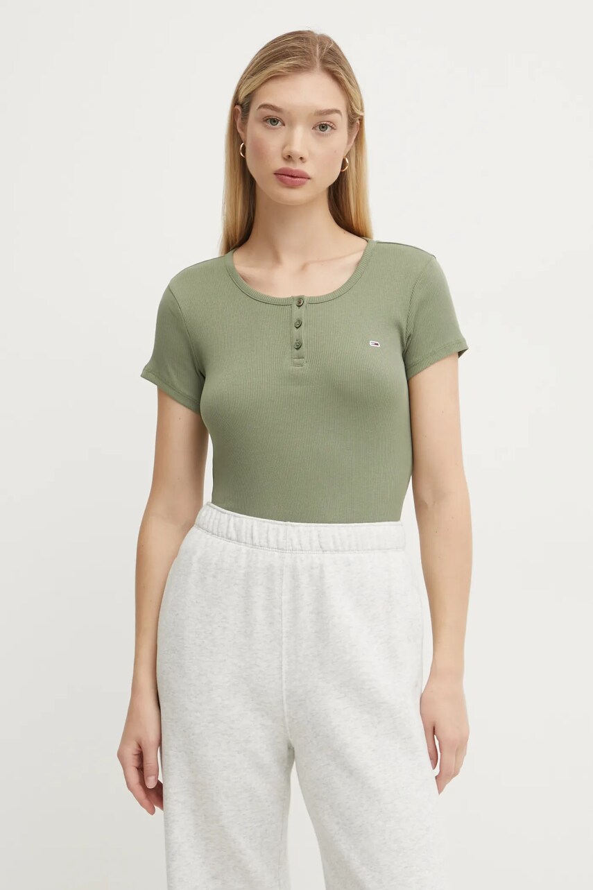 Tommy Jeans tricou din bumbac femei, culoarea verde, DW0DW19502