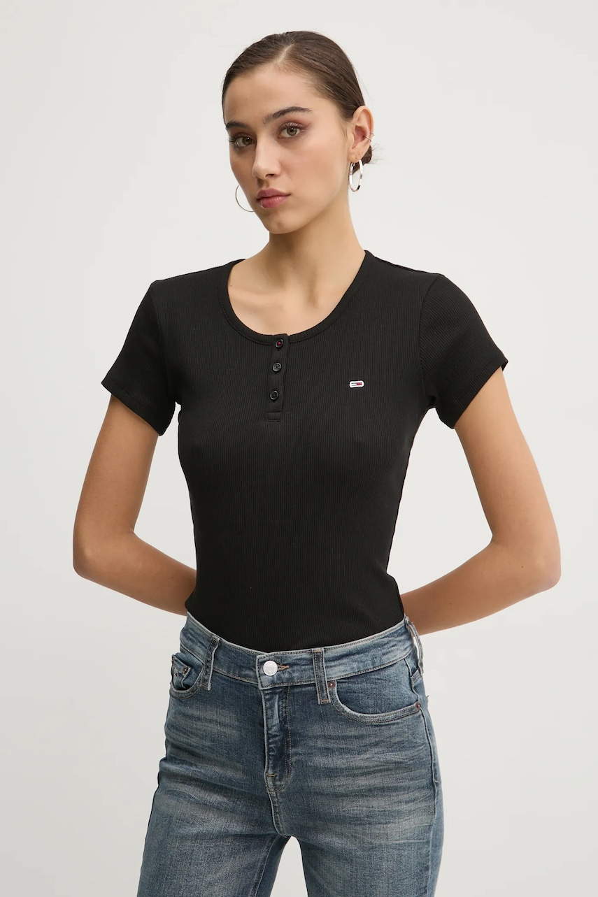 Tommy Jeans tricou din bumbac femei, culoarea negru, DW0DW19502