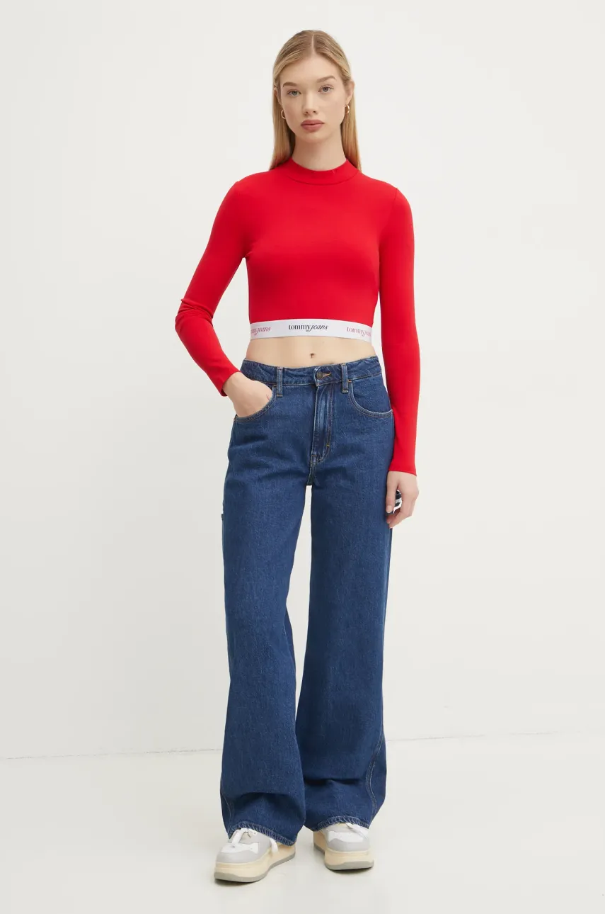 Лонгслив Tommy Jeans женский цвет красный с полугольфом DW0DW19510 Лонгслив Tommy Jeans женский цвет красный с полугольфом DW0DW19510