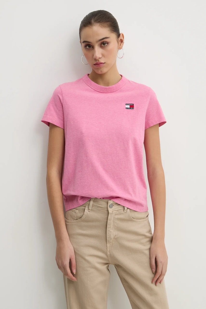 Tommy Jeans tricou din bumbac femei, culoarea roz, DW0DW20153