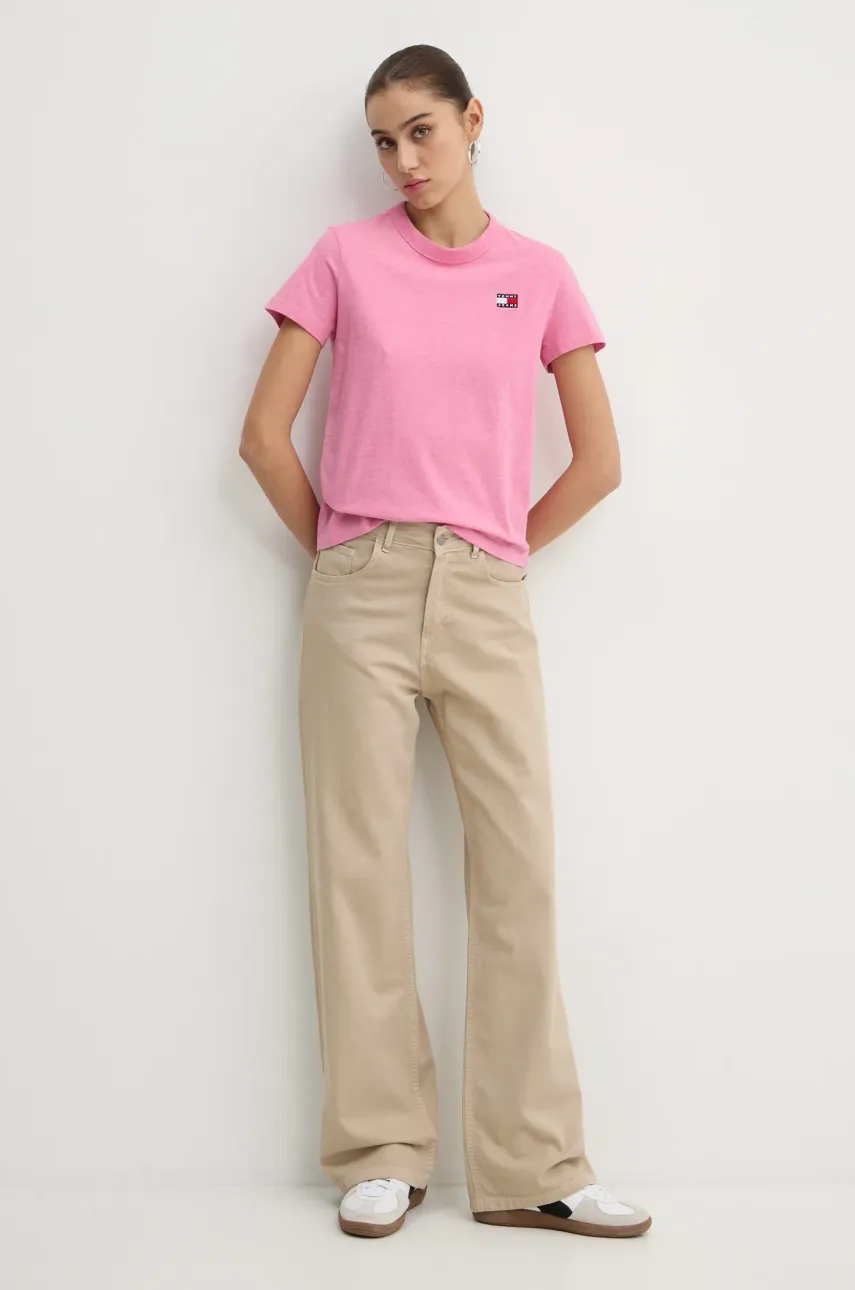 Хлопковая футболка Tommy Jeans женская цвет розовый DW0DW20153 Хлопковая футболка Tommy Jeans женская цвет розовый DW0DW20153