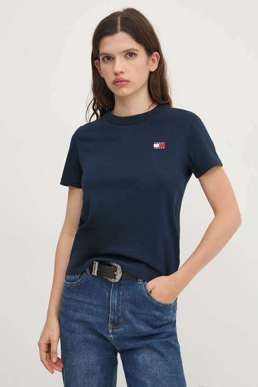 Tommy Jeans tricou din bumbac femei, culoarea albastru marin, DW0DW20153 Tommy Jeans tricou din bumbac femei, culoarea albastru marin, DW0DW20153