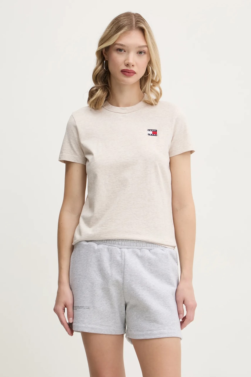 Tommy Jeans tricou din bumbac femei, culoarea bej, DW0DW20153 Tommy Jeans tricou din bumbac femei, culoarea bej, DW0DW20153
