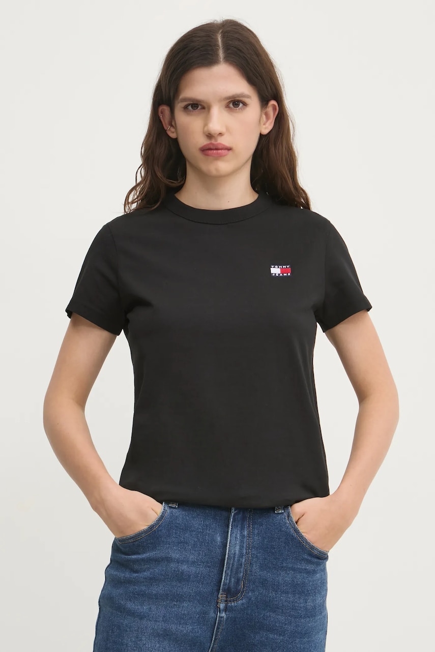 Tommy Jeans tricou din bumbac femei, culoarea negru, DW0DW20153 Tommy Jeans tricou din bumbac femei, culoarea negru, DW0DW20153