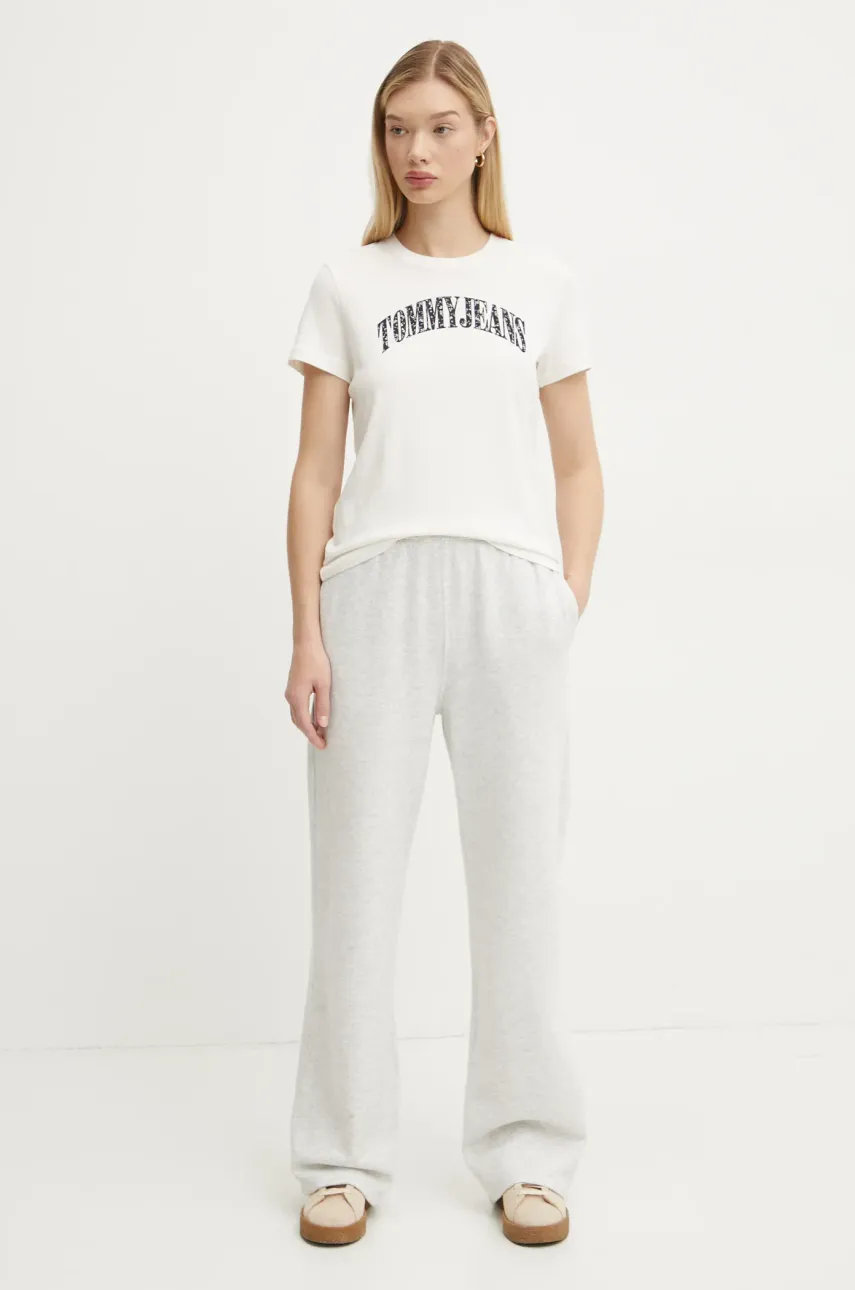 Хлопковая футболка Tommy Jeans женская цвет бежевый DW0DW20161 Хлопковая футболка Tommy Jeans женская цвет бежевый DW0DW20161