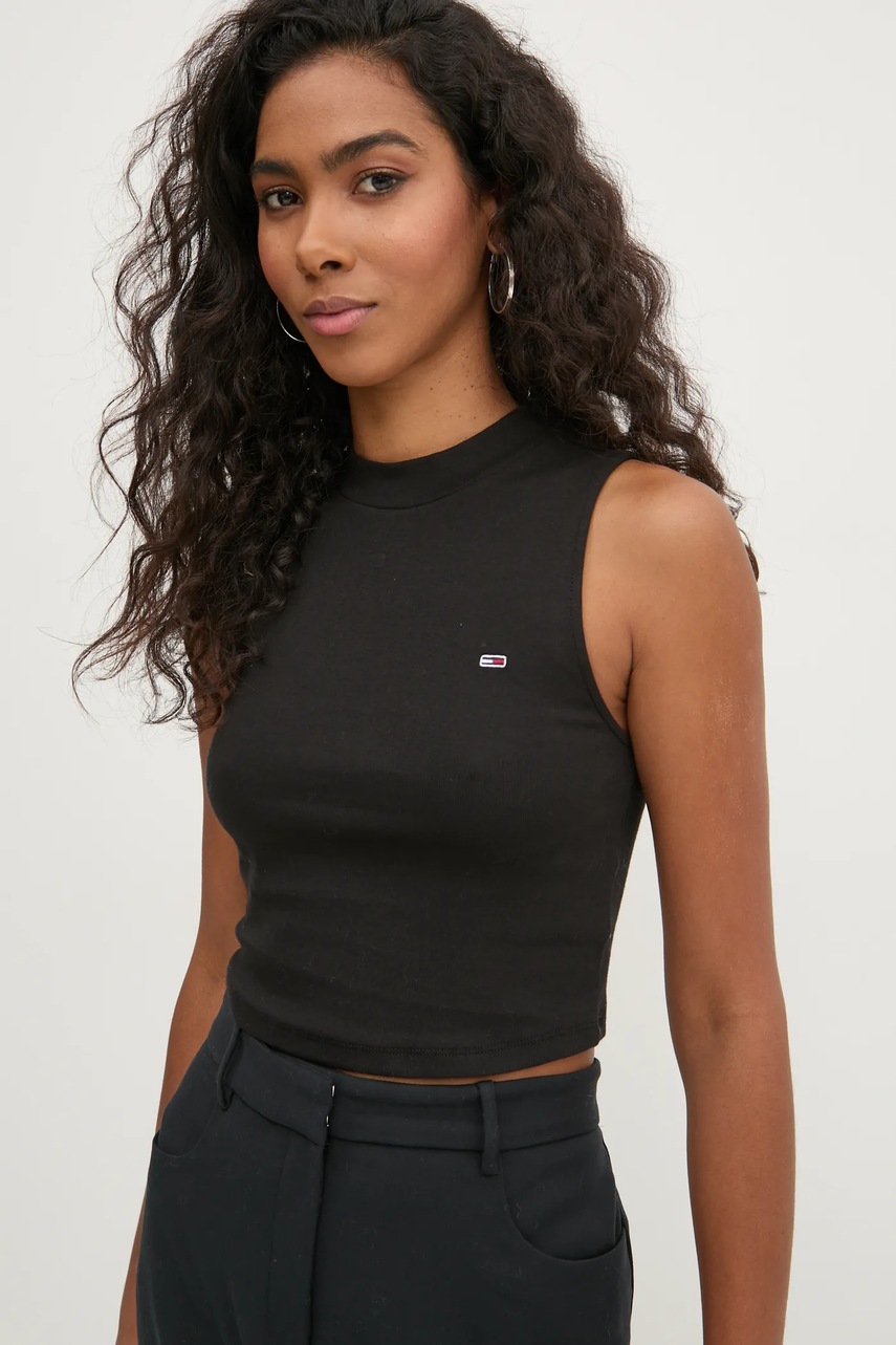 Tommy Jeans top femei, culoarea negru, cu turtleneck, DW0DW20177